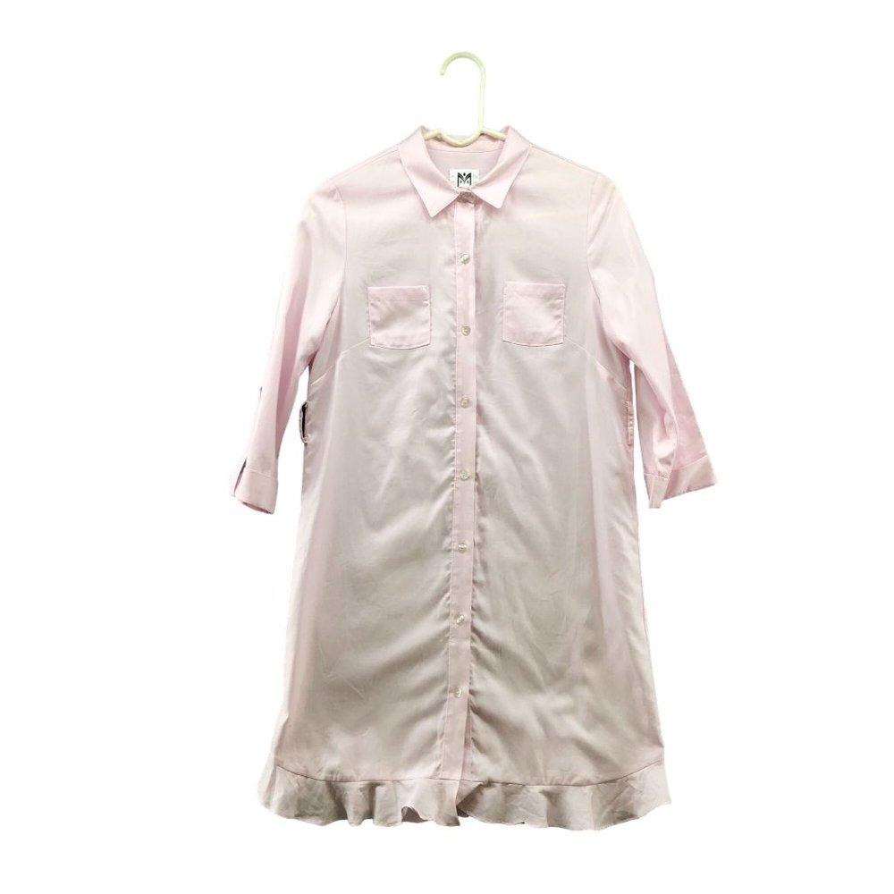 Milly Minis Girls Size 16 Long‎ Sleeve Shirt Dress Pink Cotton Roll Tab Sleeve